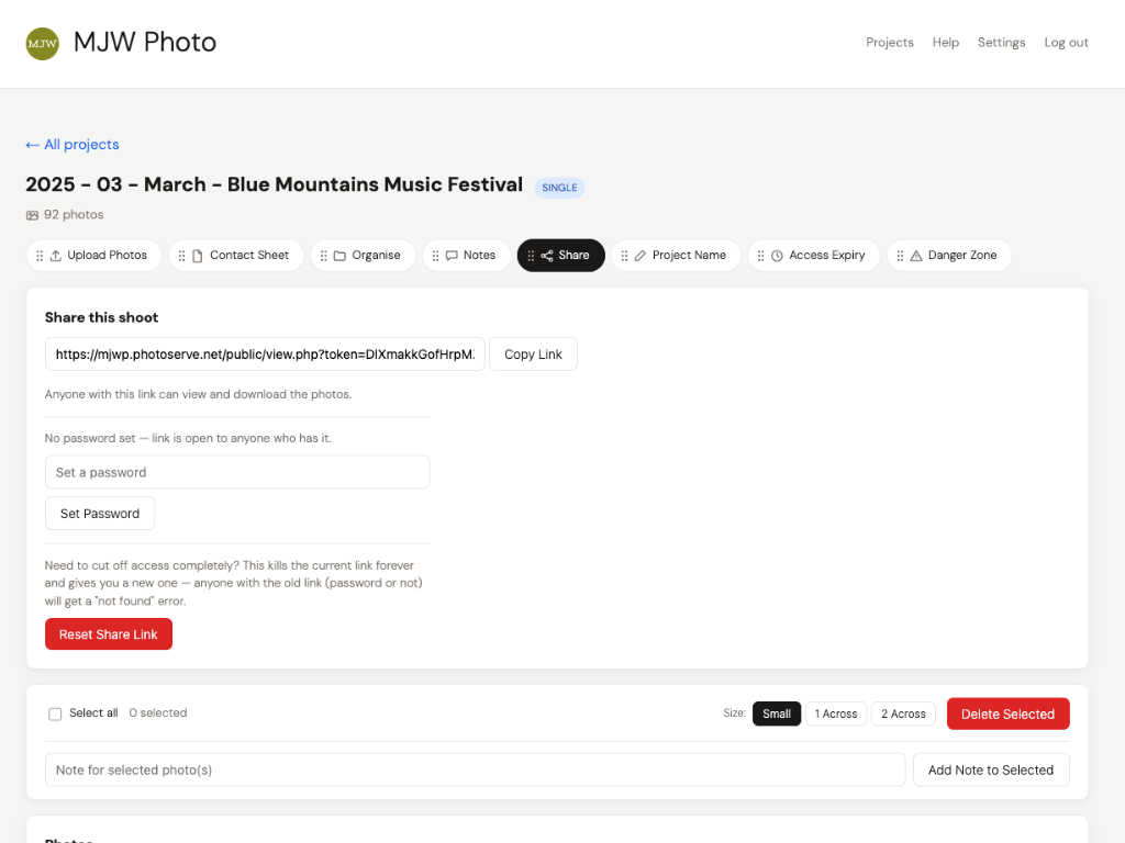Private link sharing screenshot